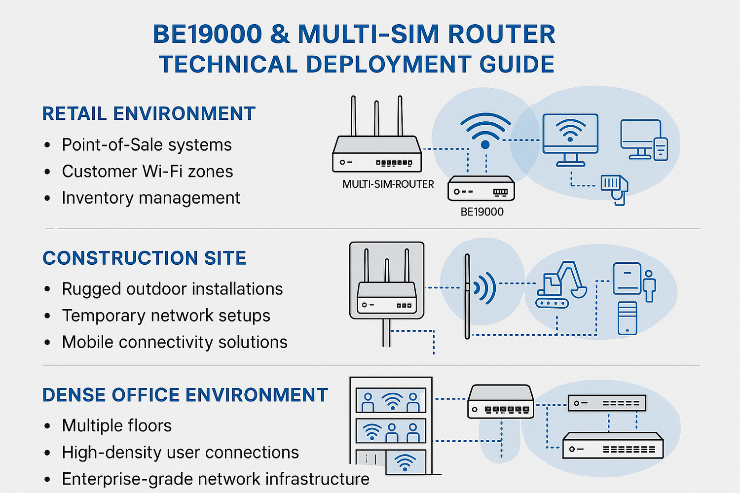 BE19000 & Multi-SIM Router Deployment Guide for Retail, Construction, and Dense Offices
