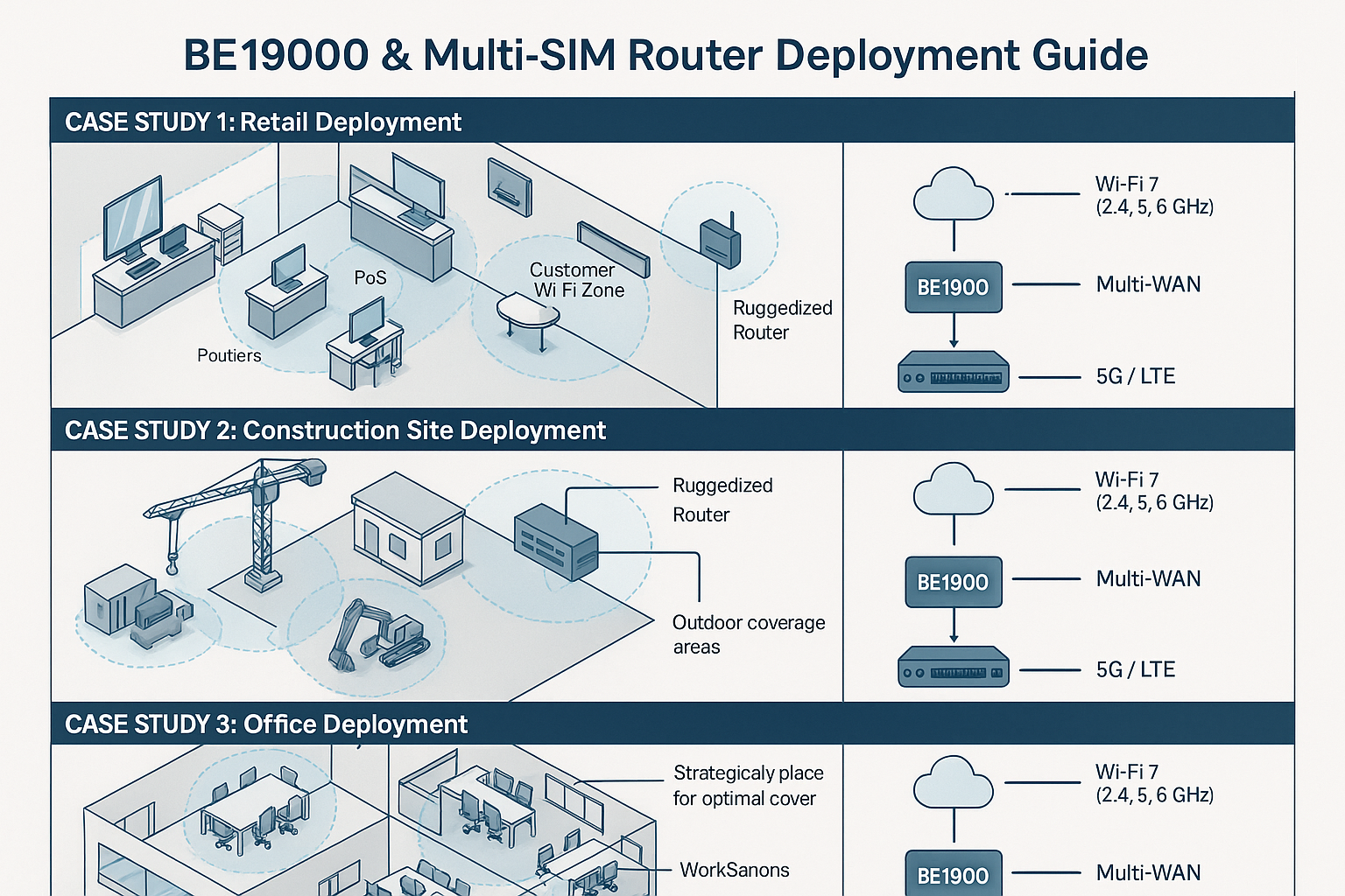 Constrocion Router BE19000 & Multi-SIM Router Deployment Guide: Visualized Case Studies f ...
