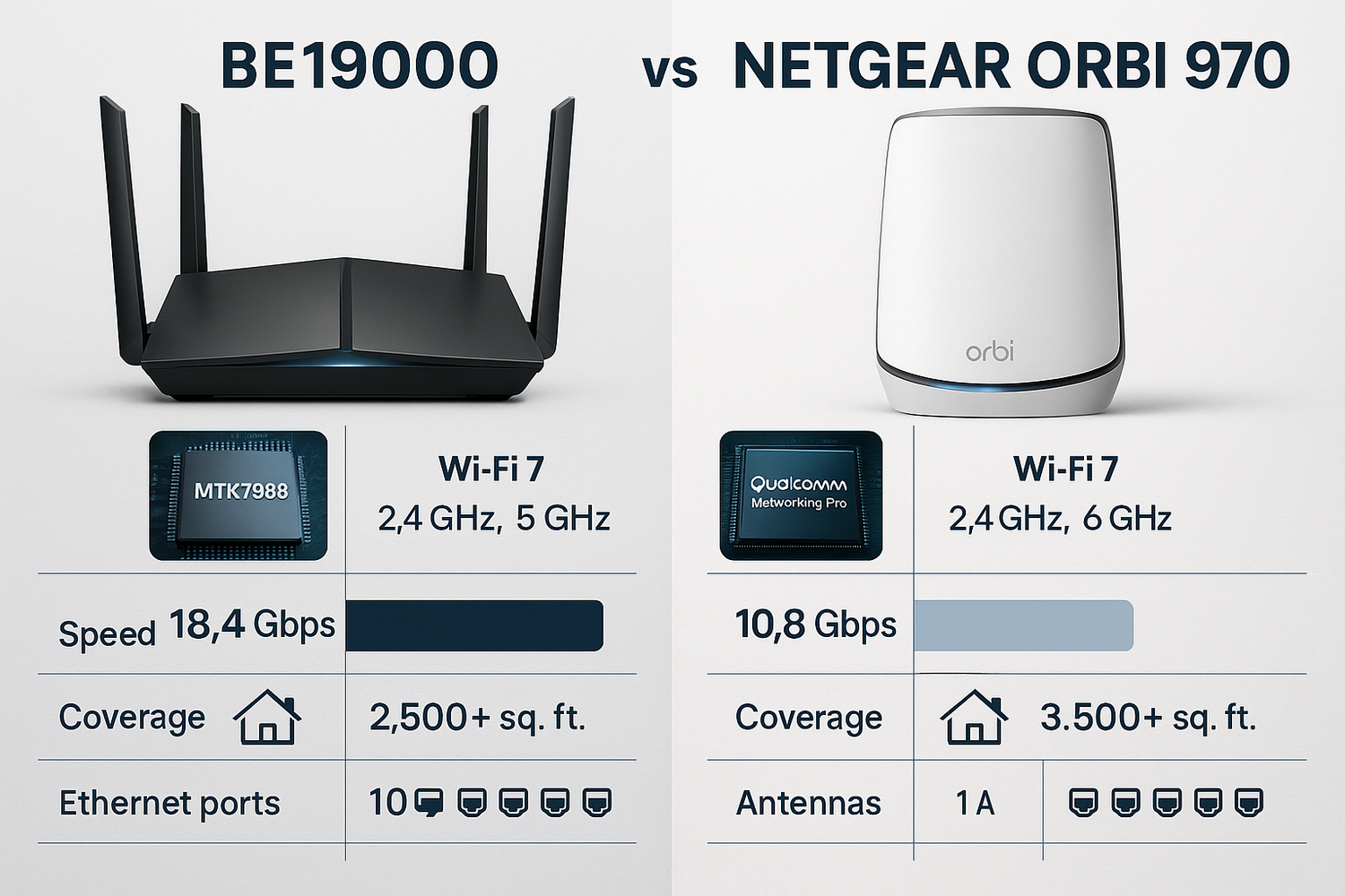 BE19000 vs Netgear Orbi 970: MTK7988 vs Qualcomm Networking Pro Deep Comparison