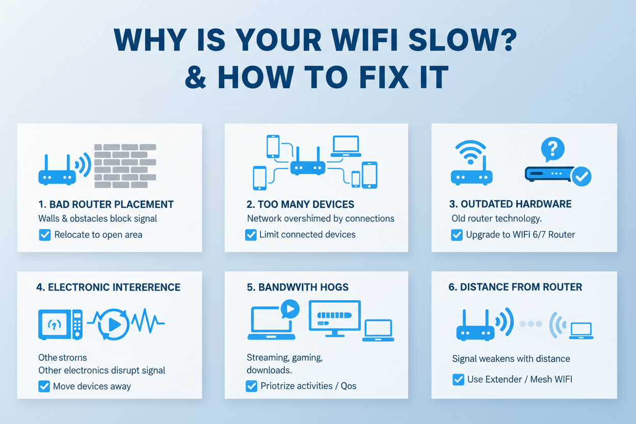 Common Reasons WiFi Is Slow & Solutions