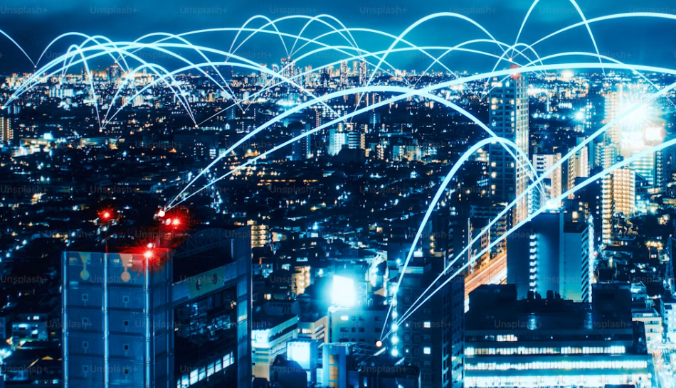 Connected city illustrating business network links