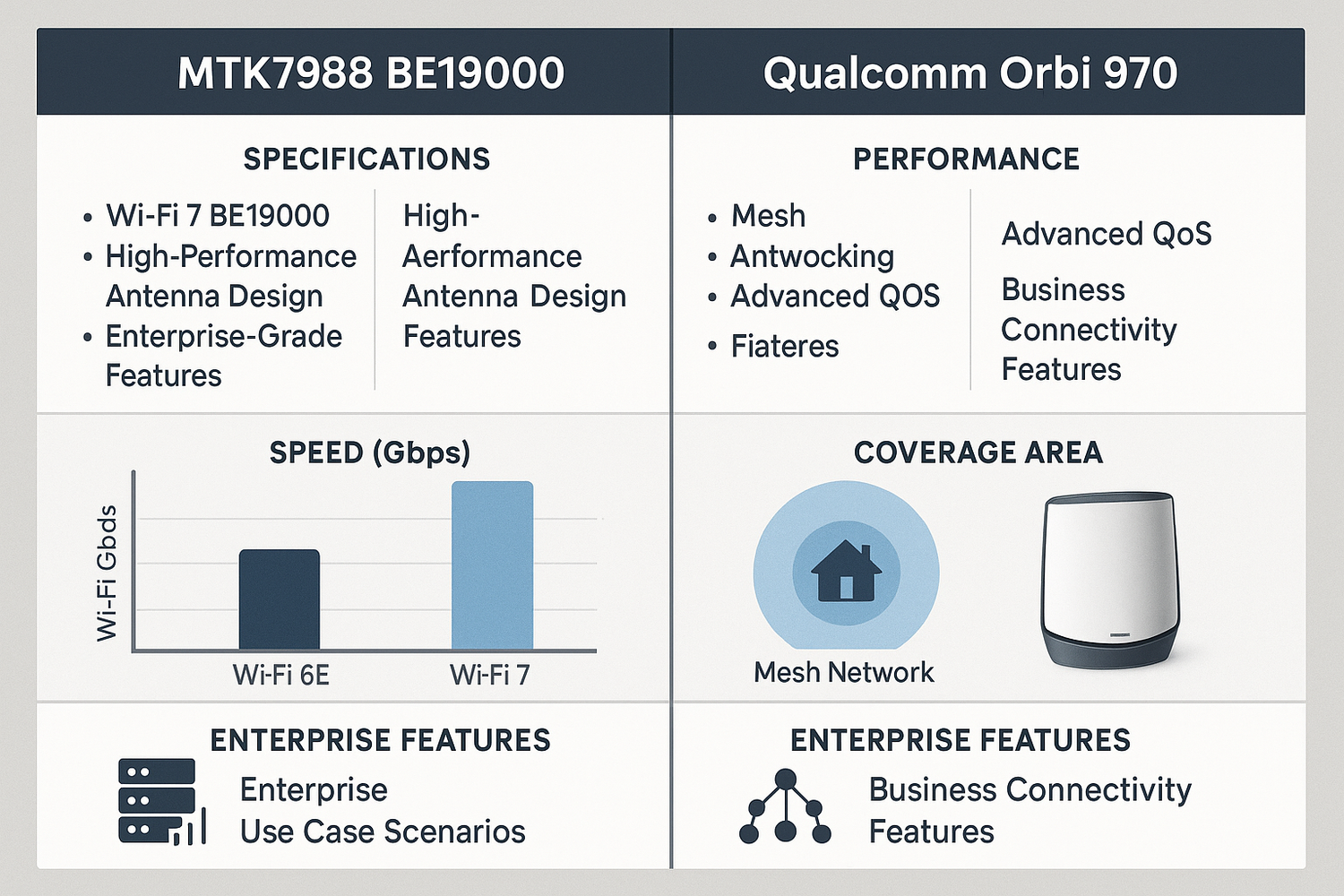 MTK7988 BE19000 vs Qualcomm Orbi 970: Enterprise Performance Comparison