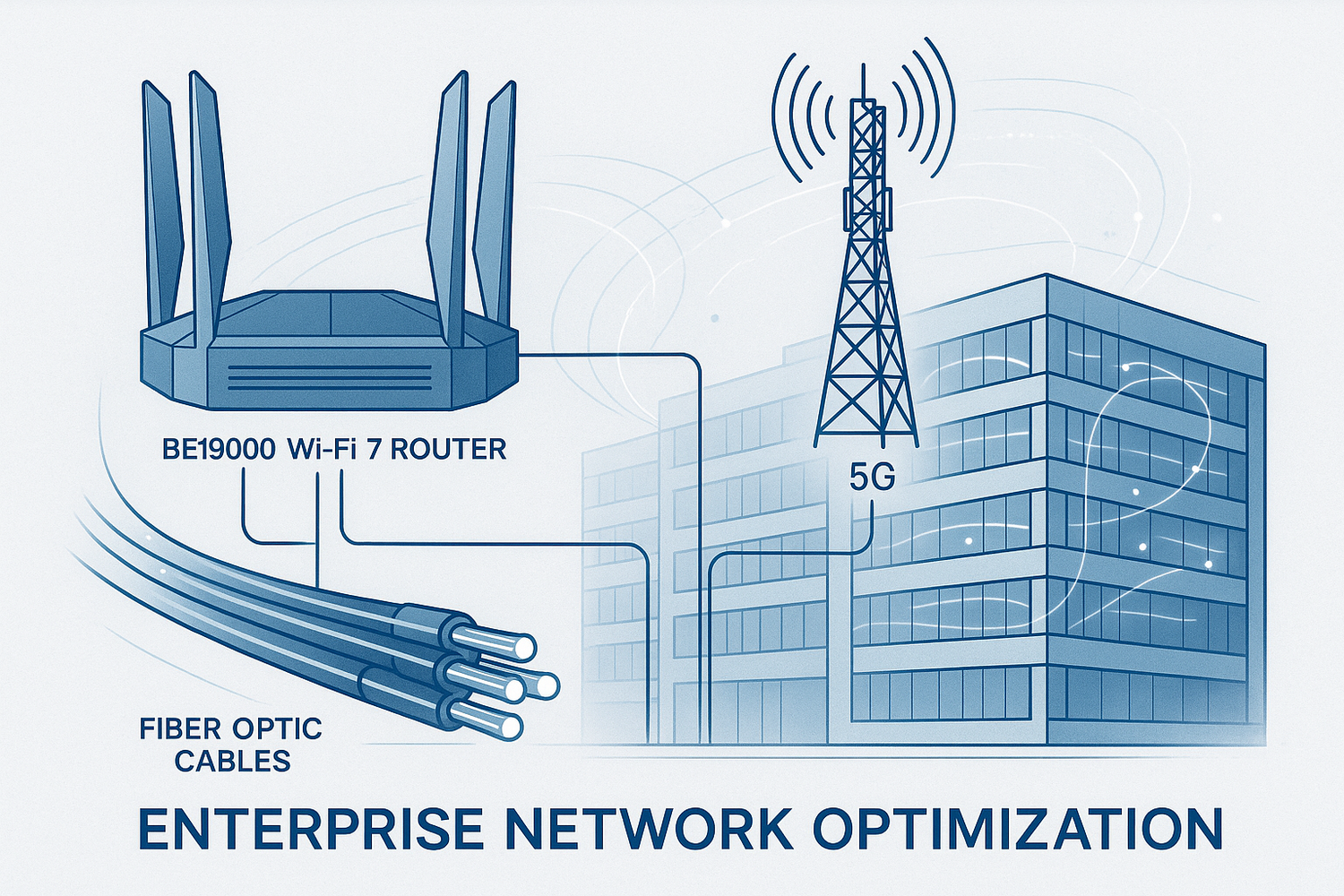 Optimizing Enterprise Networks: BE19000 Wi-Fi 7 + 5G + Fiber Hybrid Deployment