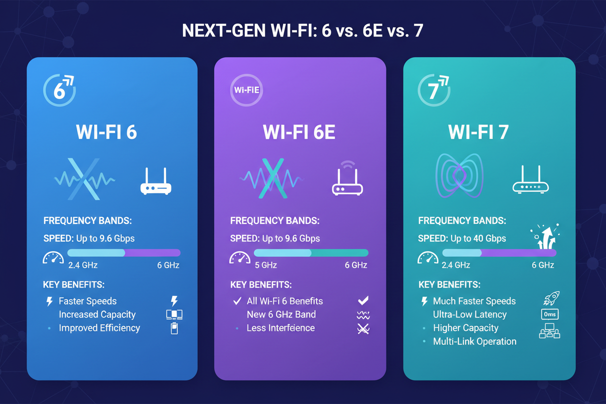 Wi-Fi 6 vs 6E vs 7: Key Differences & Benefits